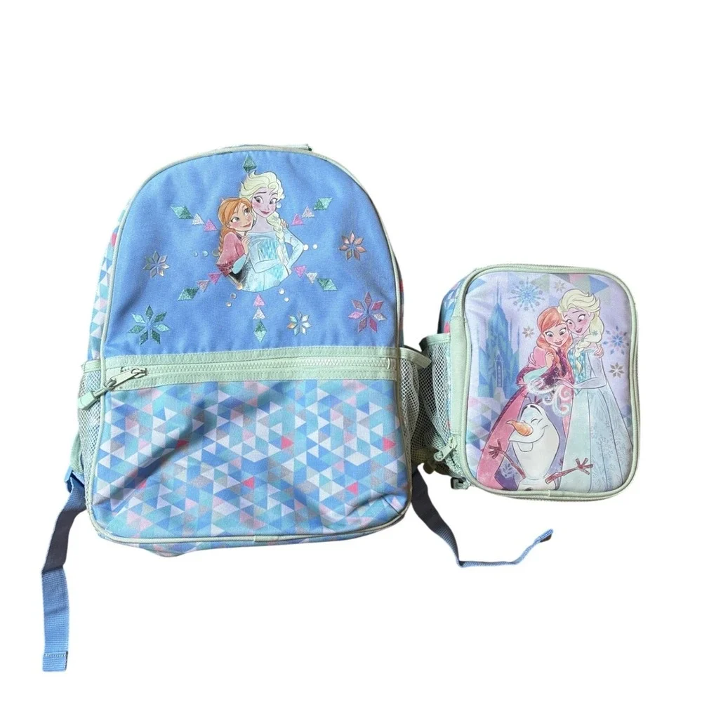 Disney Frozen Backpack and Lunch Box Kids Blue Anna Elsa Olaf Set SIZE One Size